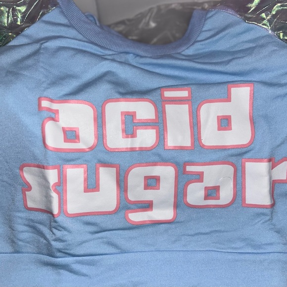 Acid Sugar sweatshirt irridescent hologram crop top kawaii rave burning man G2 - Picture 4 of 11